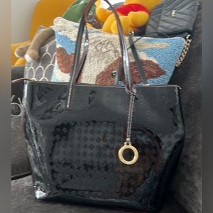 New Black Leather Tote Handbag large zip